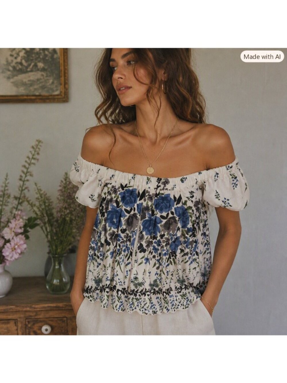 Raga Boho Romantic Off‑Shoulder Floral Peasant Blouse Small Cottagecore Boho